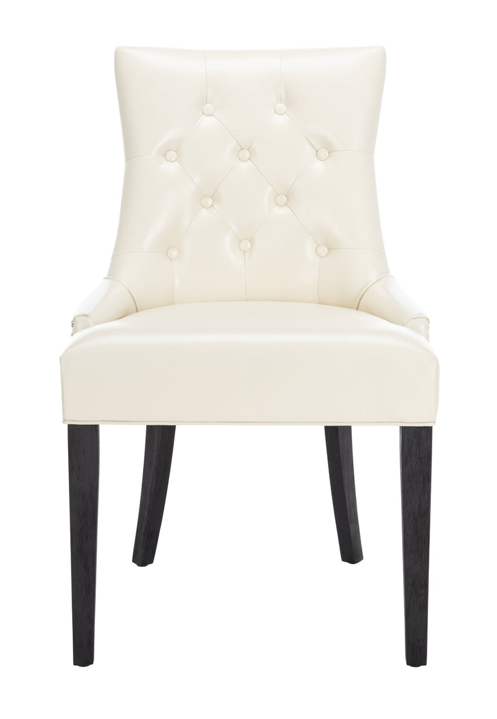 Safavieh ABBY Dining Chairs - Chic Flat Cream Leather with Espresso Legs & Silver Nailhead Trim - Set of 2 MCR4701B-SET2