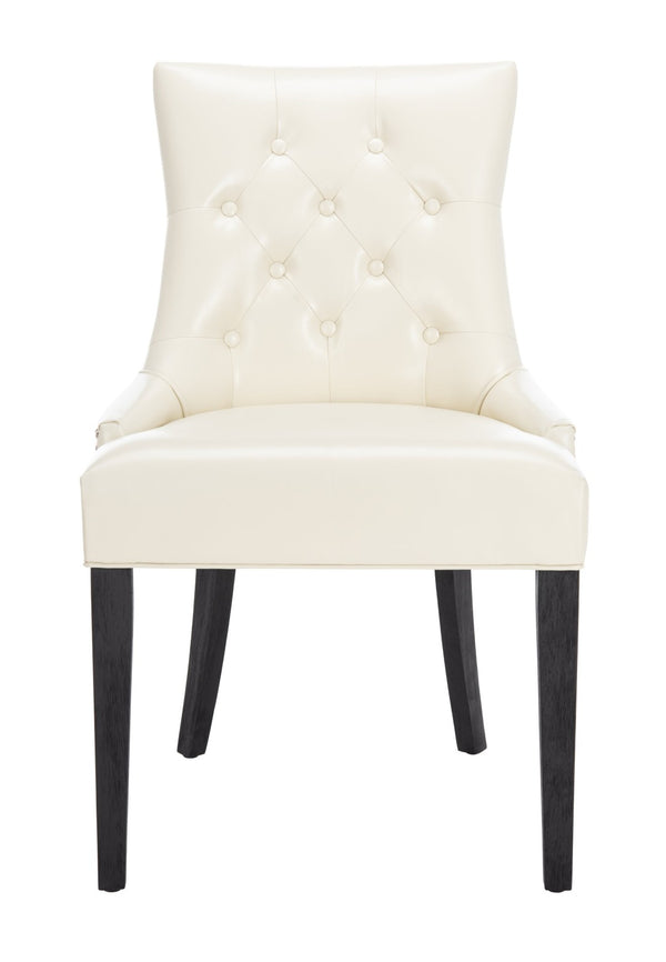 Safavieh ABBY Dining Chairs - Chic Flat Cream Leather with Espresso Legs & Silver Nailhead Trim - Set of 2 MCR4701B-SET2