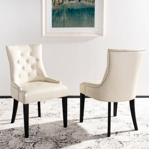 Safavieh ABBY Dining Chairs - Chic Flat Cream Leather with Espresso Legs & Silver Nailhead Trim - Set of 2 MCR4701B-SET2