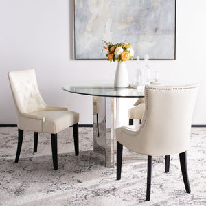 Safavieh ABBY Dining Chairs - Chic Flat Cream Leather with Espresso Legs & Silver Nailhead Trim - Set of 2 MCR4701B-SET2
