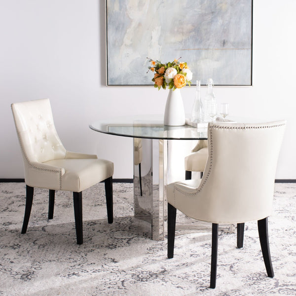 Safavieh ABBY Dining Chairs - Chic Flat Cream Leather with Espresso Legs & Silver Nailhead Trim - Set of 2 MCR4701B-SET2