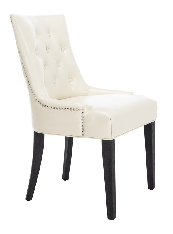 Safavieh ABBY Dining Chairs - Chic Flat Cream Leather with Espresso Legs & Silver Nailhead Trim - Set of 2 MCR4701B-SET2