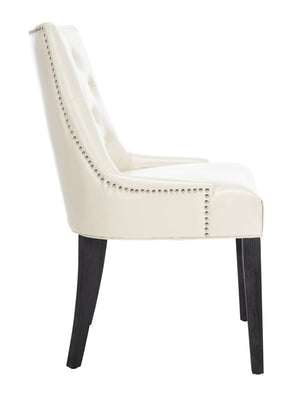 Safavieh ABBY Dining Chairs - Chic Flat Cream Leather with Espresso Legs & Silver Nailhead Trim - Set of 2 MCR4701B-SET2
