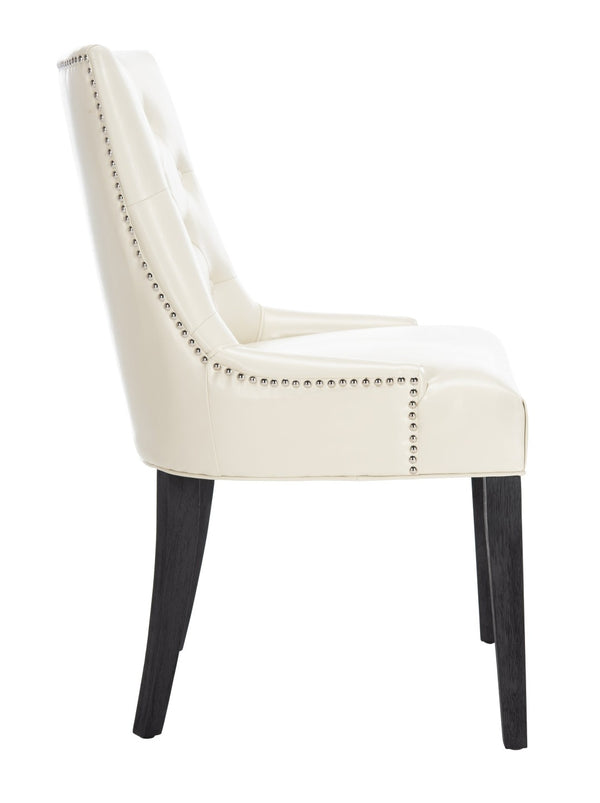 Safavieh ABBY Dining Chairs - Chic Flat Cream Leather with Espresso Legs & Silver Nailhead Trim - Set of 2 MCR4701B-SET2