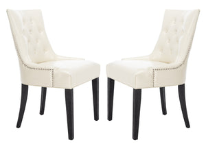 Safavieh ABBY Dining Chairs - Chic Flat Cream Leather with Espresso Legs & Silver Nailhead Trim - Set of 2 MCR4701B-SET2