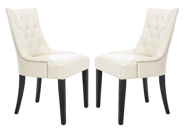 Safavieh ABBY Dining Chairs - Chic Flat Cream Leather with Espresso Legs & Silver Nailhead Trim - Set of 2 MCR4701B-SET2
