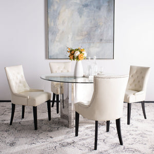 Safavieh ABBY Dining Chairs - Chic Flat Cream Leather with Espresso Legs & Silver Nailhead Trim - Set of 2 MCR4701B-SET2