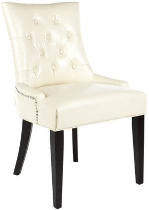 Safavieh ABBY Dining Chairs - Chic Flat Cream Leather with Espresso Legs & Silver Nailhead Trim - Set of 2 MCR4701B-SET2
