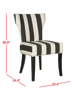Safavieh JAPPIC Stylish Black & White Striped Dining Chairs with Curved Backrest and Espresso Legs for Elegance MCR4706F-SET2
