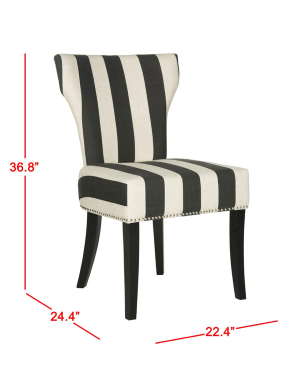 Safavieh JAPPIC Stylish Black & White Striped Dining Chairs with Curved Backrest and Espresso Legs for Elegance MCR4706F-SET2