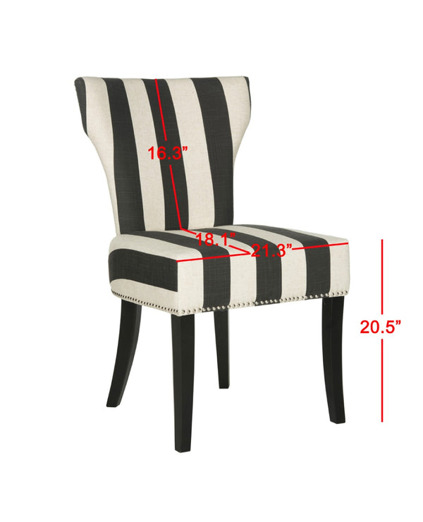 Safavieh JAPPIC Stylish Black & White Striped Dining Chairs with Curved Backrest and Espresso Legs for Elegance MCR4706F-SET2