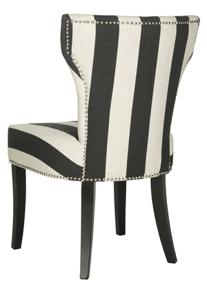 Safavieh JAPPIC Stylish Black & White Striped Dining Chairs with Curved Backrest and Espresso Legs for Elegance MCR4706F-SET2
