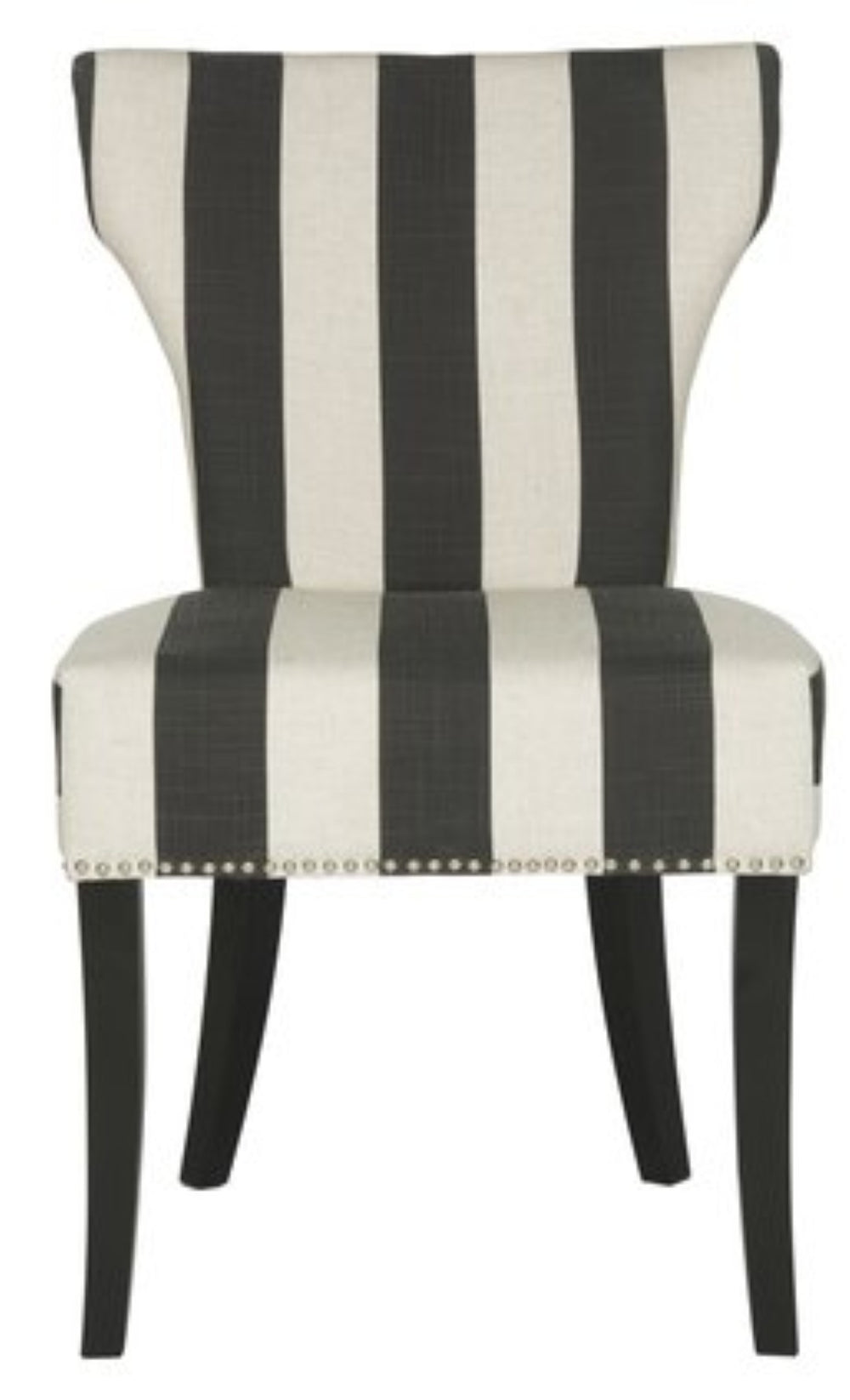 Safavieh JAPPIC Stylish Black & White Striped Dining Chairs with Curved Backrest and Espresso Legs for Elegance MCR4706F-SET2