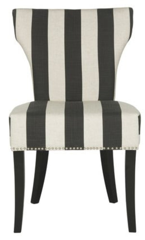 Safavieh JAPPIC Stylish Black & White Striped Dining Chairs with Curved Backrest and Espresso Legs for Elegance MCR4706F-SET2