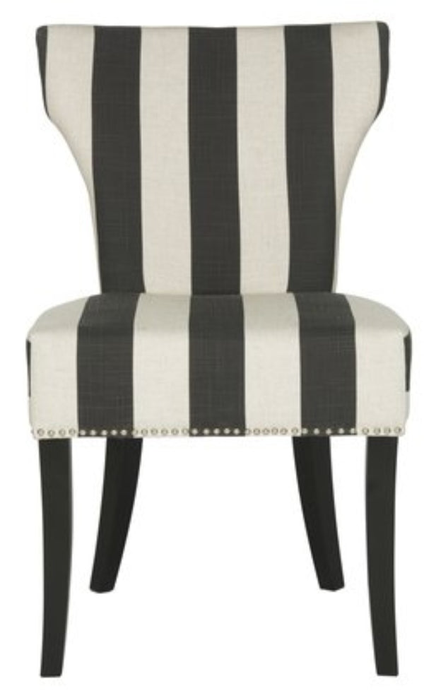 Safavieh JAPPIC Stylish Black & White Striped Dining Chairs with Curved Backrest and Espresso Legs for Elegance MCR4706F-SET2
