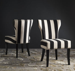 Safavieh JAPPIC Stylish Black & White Striped Dining Chairs with Curved Backrest and Espresso Legs for Elegance MCR4706F-SET2