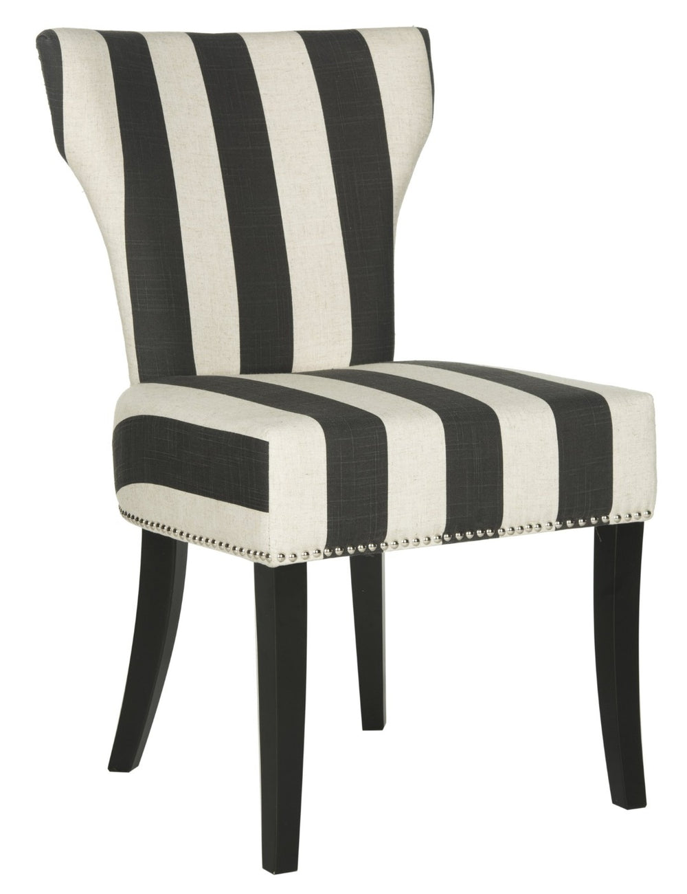 Safavieh JAPPIC Stylish Black & White Striped Dining Chairs with Curved Backrest and Espresso Legs for Elegance MCR4706F-SET2