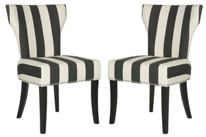 Safavieh JAPPIC Stylish Black & White Striped Dining Chairs with Curved Backrest and Espresso Legs for Elegance MCR4706F-SET2