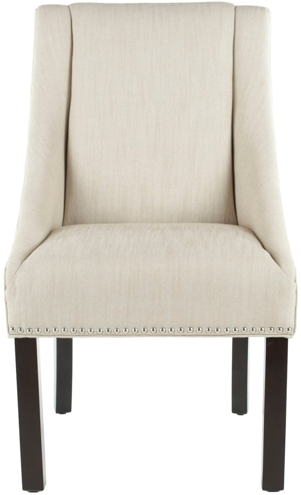 Safavieh MORRIS Sloping Arm Chair – Elegant Linen Upholstered Dining Chair with Birch Wood & Nailhead Trim MCR4708A-SET2