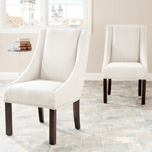 Safavieh MORRIS Sloping Arm Chair – Elegant Linen Upholstered Dining Chair with Birch Wood & Nailhead Trim MCR4708A-SET2
