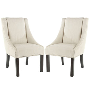 Safavieh MORRIS Sloping Arm Chair – Elegant Linen Upholstered Dining Chair with Birch Wood & Nailhead Trim MCR4708A-SET2