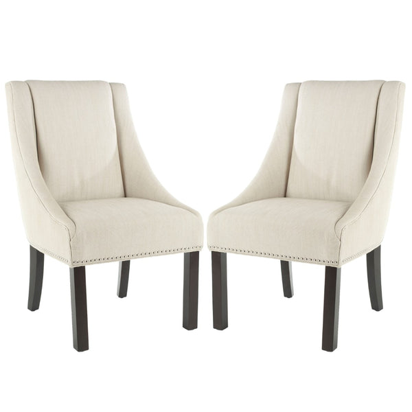 Safavieh MORRIS Sloping Arm Chair – Elegant Linen Upholstered Dining Chair with Birch Wood & Nailhead Trim MCR4708A-SET2
