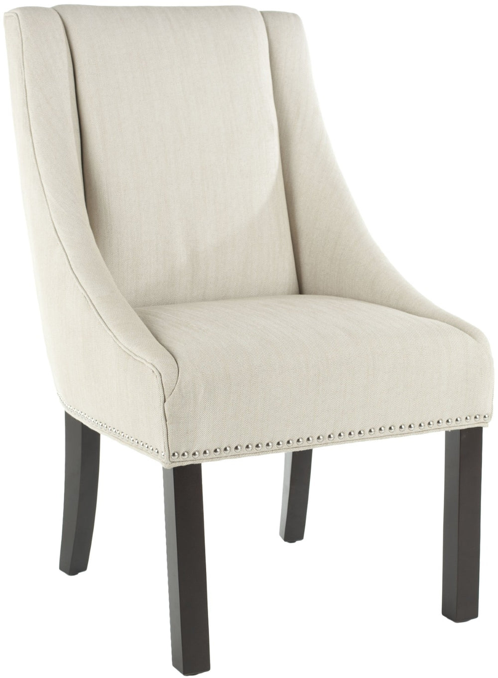 Safavieh MORRIS Sloping Arm Chair – Elegant Linen Upholstered Dining Chair with Birch Wood & Nailhead Trim MCR4708A-SET2