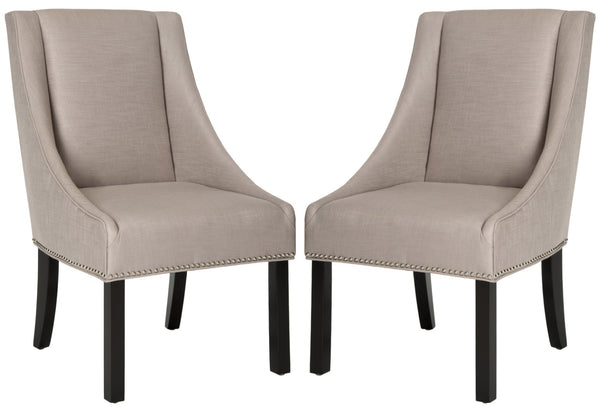 Safavieh MORRIS Sloping Arm Chair Set in Oyster Grey – Elegant Comfort, Tapered Legs, and Timeless Design MCR4708B-SET2