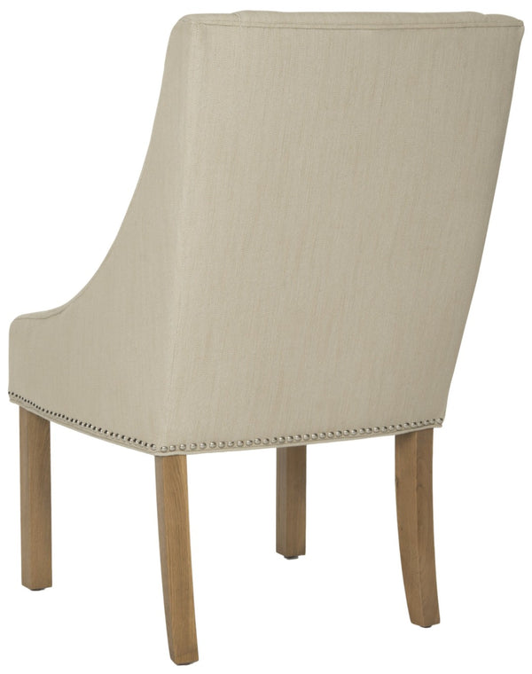 Safavieh MORRIS Sloping Arm Chairs Set of Two - Elegant Beige Linen Dining Seating with Silver Accents MCR4708C-SET2