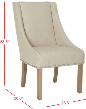 Safavieh MORRIS Sloping Arm Chairs Set of Two - Elegant Beige Linen Dining Seating with Silver Accents MCR4708C-SET2