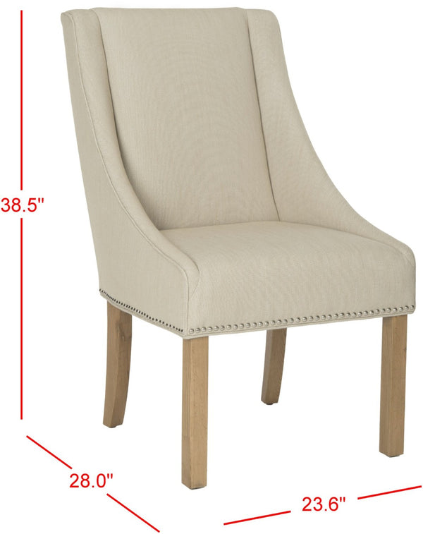 Safavieh MORRIS Sloping Arm Chairs Set of Two - Elegant Beige Linen Dining Seating with Silver Accents MCR4708C-SET2