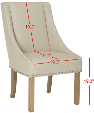 Safavieh MORRIS Sloping Arm Chairs Set of Two - Elegant Beige Linen Dining Seating with Silver Accents MCR4708C-SET2