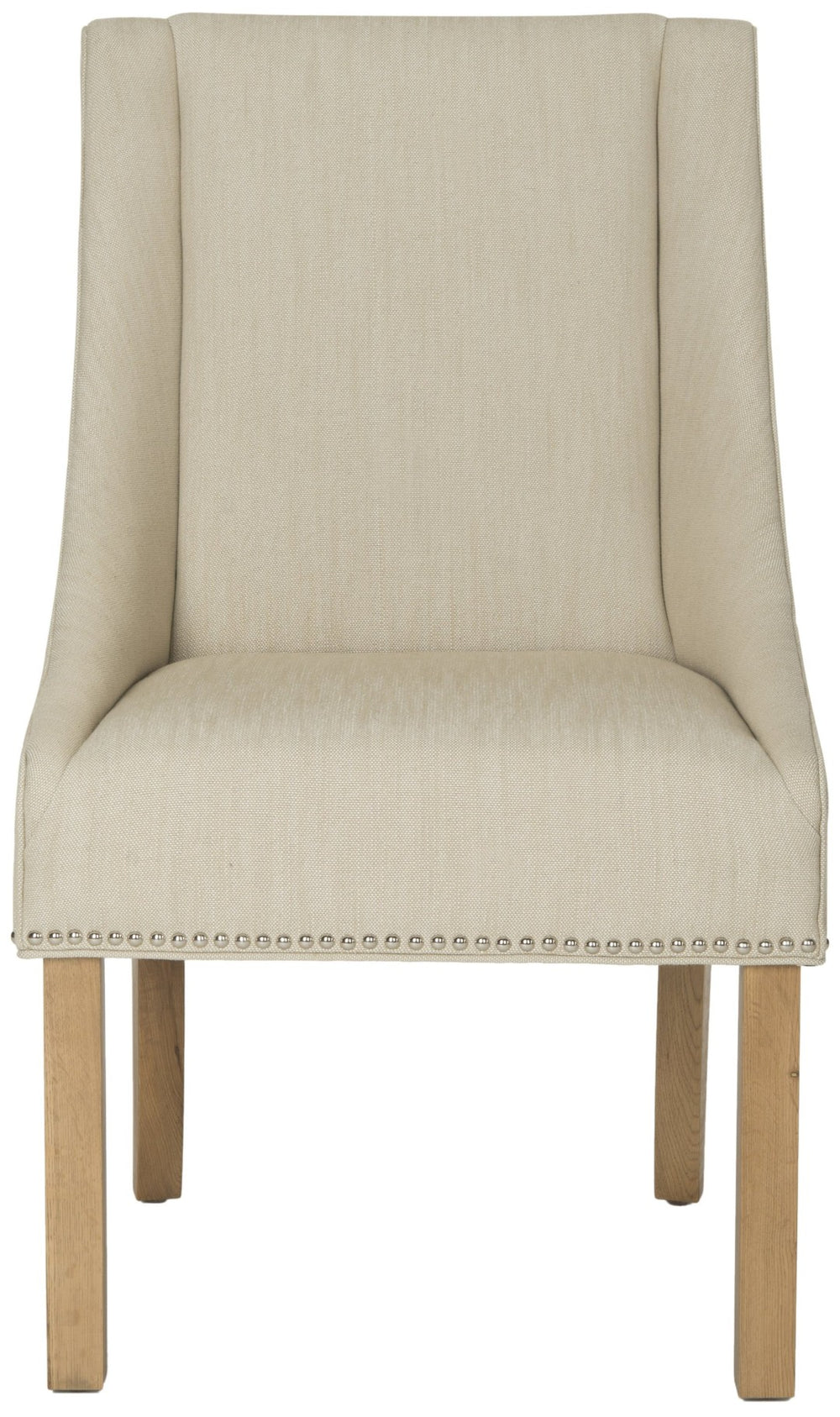 Safavieh MORRIS Sloping Arm Chairs Set of Two - Elegant Beige Linen Dining Seating with Silver Accents MCR4708C-SET2