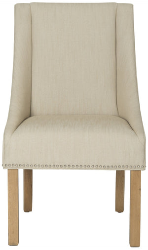 Safavieh MORRIS Sloping Arm Chairs Set of Two - Elegant Beige Linen Dining Seating with Silver Accents MCR4708C-SET2