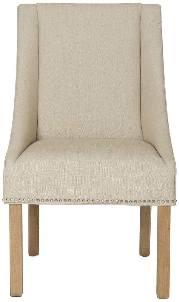 Safavieh MORRIS Sloping Arm Chairs Set of Two - Elegant Beige Linen Dining Seating with Silver Accents MCR4708C-SET2