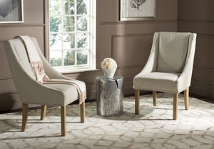 Safavieh MORRIS Sloping Arm Chairs Set of Two - Elegant Beige Linen Dining Seating with Silver Accents MCR4708C-SET2