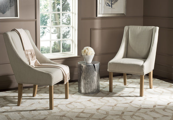 Safavieh MORRIS Sloping Arm Chairs Set of Two - Elegant Beige Linen Dining Seating with Silver Accents MCR4708C-SET2