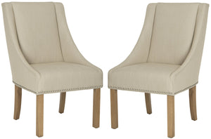 Safavieh MORRIS Sloping Arm Chairs Set of Two - Elegant Beige Linen Dining Seating with Silver Accents MCR4708C-SET2