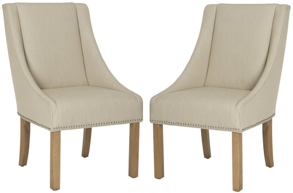 Safavieh MORRIS Sloping Arm Chairs Set of Two - Elegant Beige Linen Dining Seating with Silver Accents MCR4708C-SET2