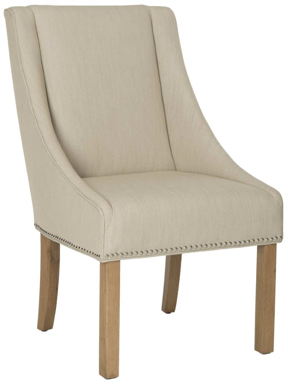 Safavieh MORRIS Sloping Arm Chairs Set of Two - Elegant Beige Linen Dining Seating with Silver Accents MCR4708C-SET2