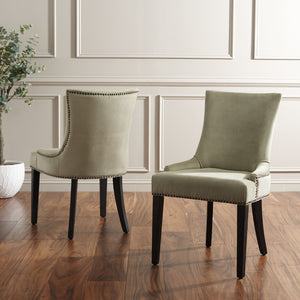 Safavieh LESTER Dining Chair Set of Two - Elegant Ergonomic Design with Brass Accents for Modern Dining Spaces Mint MCR4709E-SET2