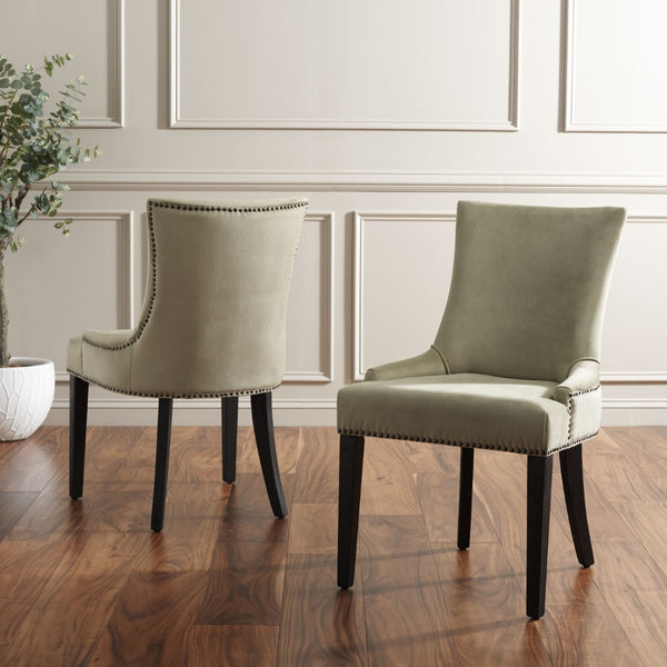 Safavieh LESTER Dining Chair Set of Two - Elegant Ergonomic Design with Brass Accents for Modern Dining Spaces Mint MCR4709E-SET2