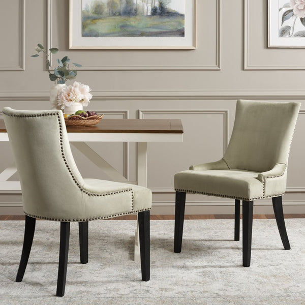 Safavieh LESTER Dining Chair Set of Two - Elegant Ergonomic Design with Brass Accents for Modern Dining Spaces Mint MCR4709E-SET2