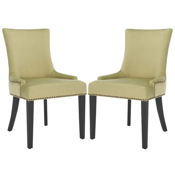 Safavieh LESTER Dining Chair Set of Two - Elegant Ergonomic Design with Brass Accents for Modern Dining Spaces Mint MCR4709E-SET2
