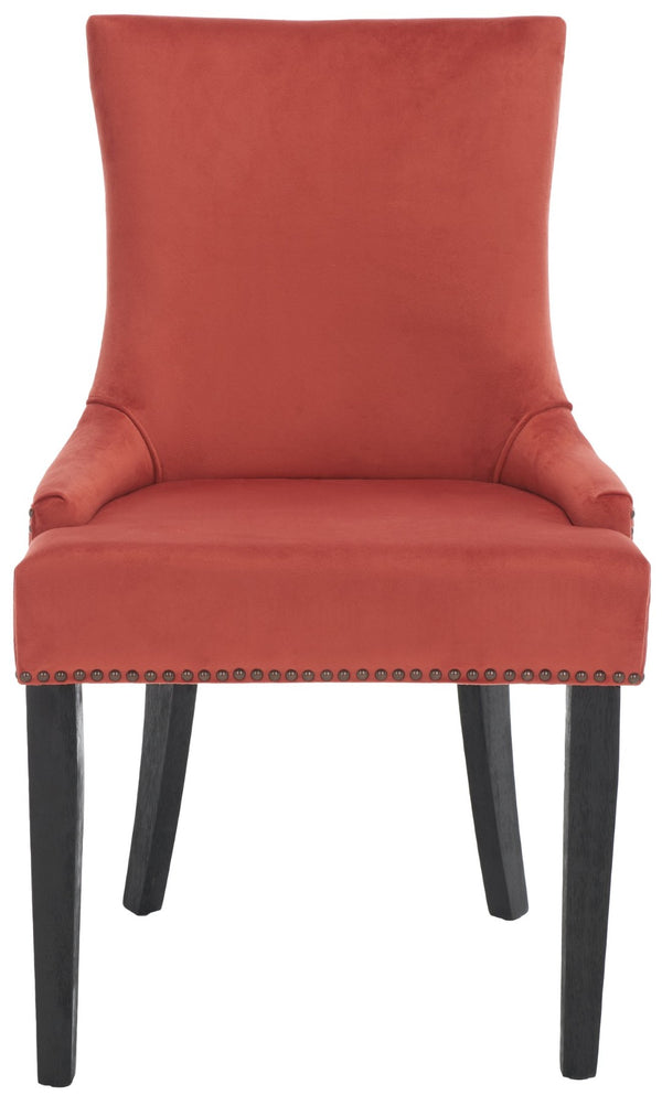 Safavieh LESTER Dining Chair Set of Two - Elegant Ergonomic Design with Brass Accents for Modern Dining Spaces Rust MCR4709K-SET2