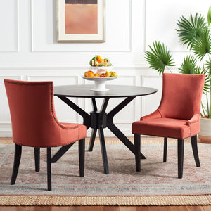 Safavieh LESTER Dining Chair Set of Two - Elegant Ergonomic Design with Brass Accents for Modern Dining Spaces Rust MCR4709K-SET2