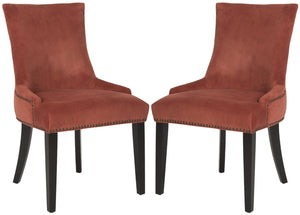 Safavieh LESTER Dining Chair Set of Two - Elegant Ergonomic Design with Brass Accents for Modern Dining Spaces Rust MCR4709K-SET2