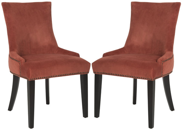 Safavieh LESTER Dining Chair Set of Two - Elegant Ergonomic Design with Brass Accents for Modern Dining Spaces Rust MCR4709K-SET2