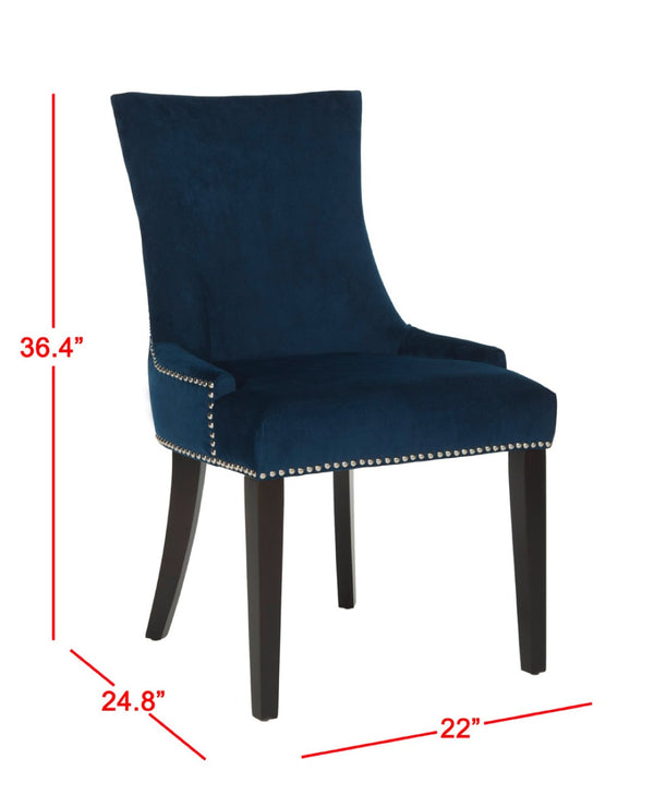 Safavieh LESTER Dining Chair Set of Two - Elegant Ergonomic Design with Brass Accents for Modern Dining Spaces Navy MCR4709L-SET2