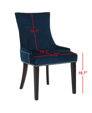 Safavieh LESTER Dining Chair Set of Two - Elegant Ergonomic Design with Brass Accents for Modern Dining Spaces Navy MCR4709L-SET2